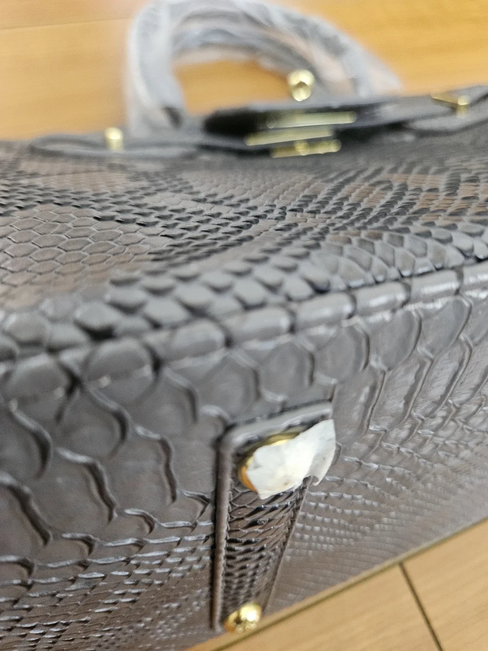 Gray Textured Faux Leather Tote Bag with Gold Hardware + 1 Long Strap INCLUDED